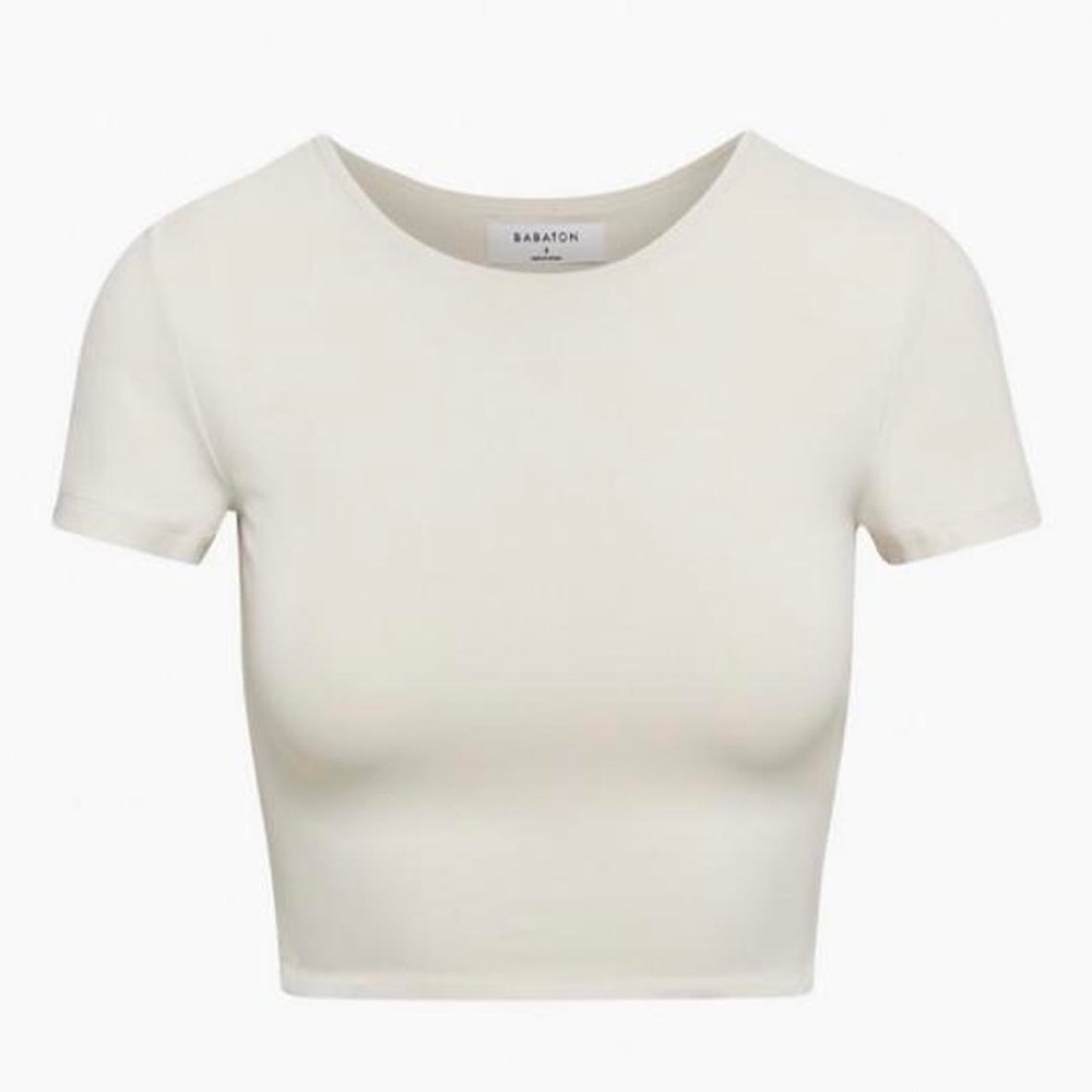 Aritzia Babaton Cream Contour Crew Cropped Tee